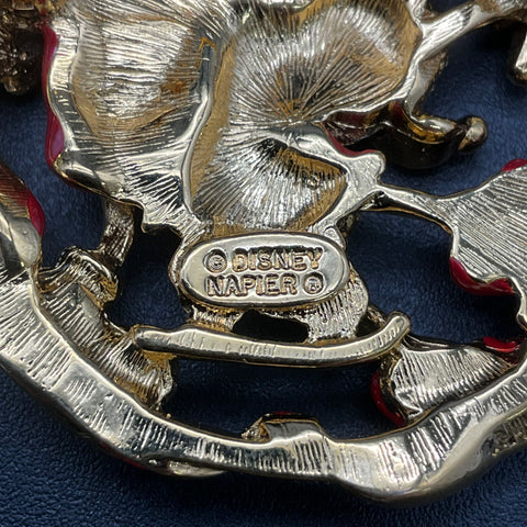 Vintage Napier Disney Mickey Minnie Mouse Skating Wreath Brooch Gold Tone