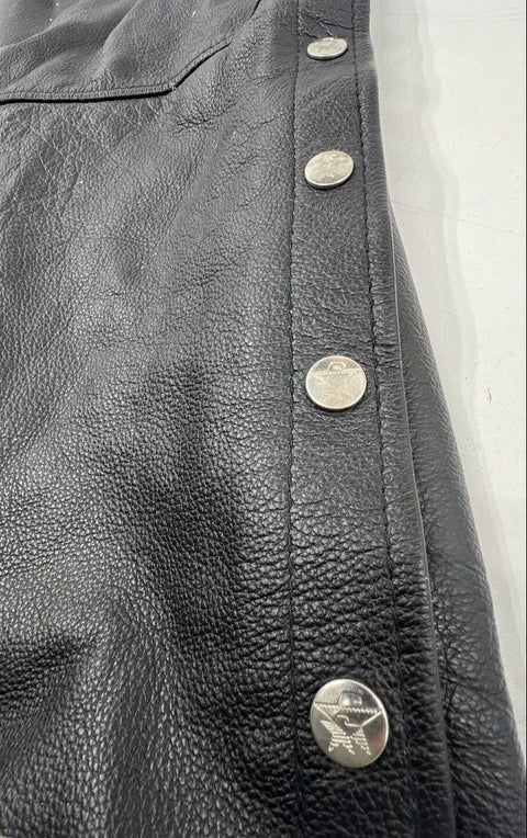 Black Leather Motorcycle Biker Chaps Zippered Pockets Eagle Snaps Size 3X