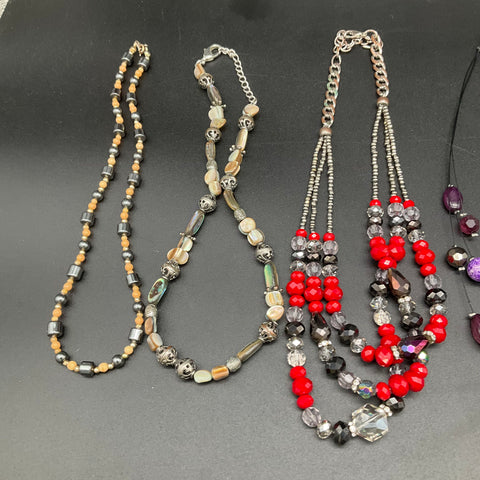 Mixed Costume Jewelry Lot of 9 Necklaces Beaded Starfish Shell Boho Abalone