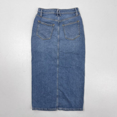Good American Women's Blue Denim Slit Front Midi Skirt NWT Sz 6