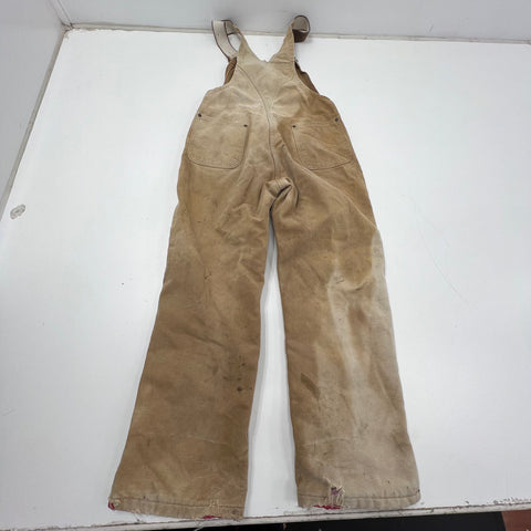 Carhartt Brown Quilt Lined Double Front Distressed Bib Overalls Kids Youth 26W