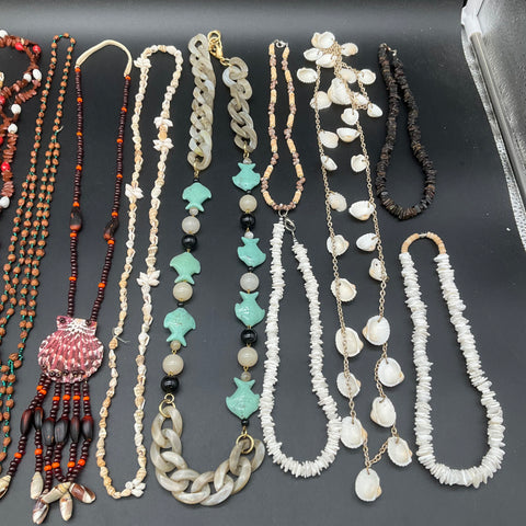 Vintage Boho Tropical Shell Puka Seed Necklace Jewelry Lot of 16 Beach Island