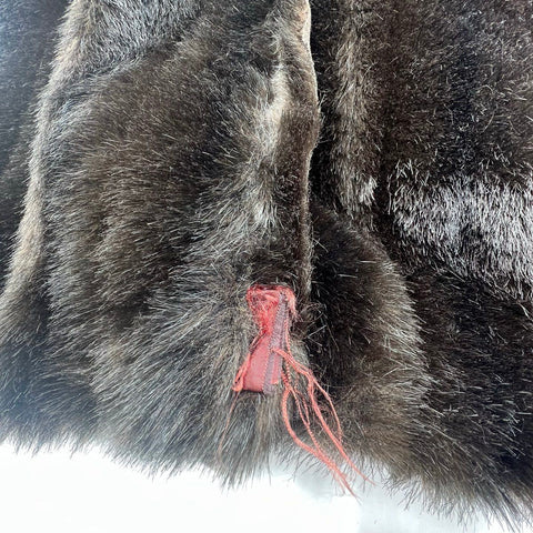 Vintage Dark Brown Faux Fur Coat Jacket Shawl Collar Mid-Century Style