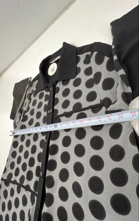 Moonlight Women's Button Up Top Jacket Black Gray Polka Dot A-Line Sz M NWT