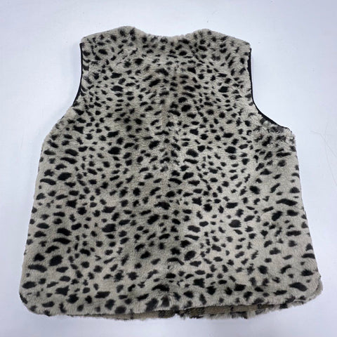 Yest NWT Khaki Green Reversible Faux Fur Animal Print Plaid Vest Women's Size 8