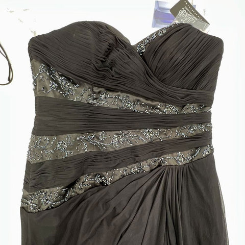 Le Belle NWT Black Beaded Ruched Strapless Formal Gown Dress Women's Size 16