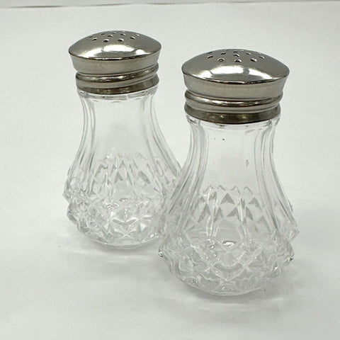 Vintage Pressed Glass Diamond Point Butter Dish & Salt Pepper Shaker Set Clear