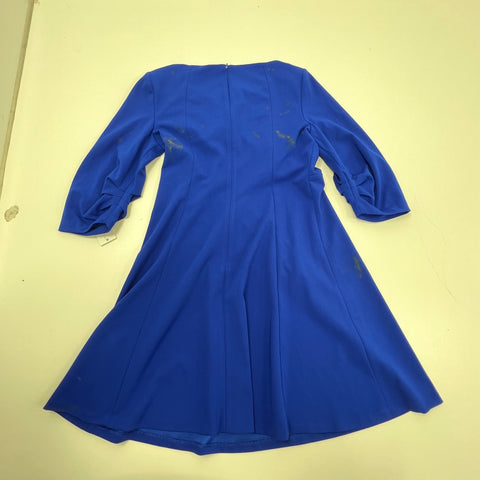 Calvin Klein NWT Blue Pleated Neck A-Line 3/4 Sleeve Dress Women's 8