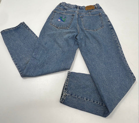 Vintage 90s Pepe Women's Blue High Waist Pleated Button Fly Tapered Jeans Sz 32
