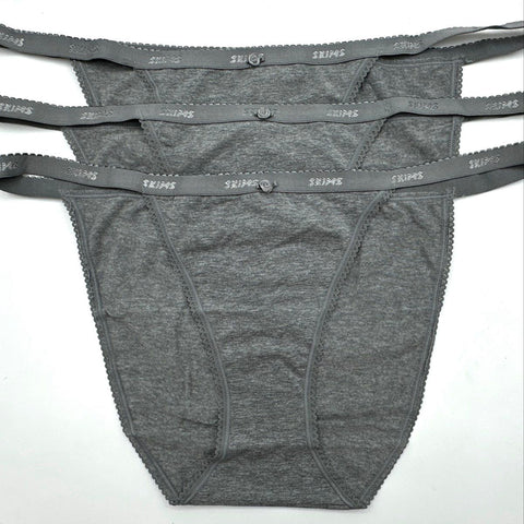 Skims Women's Lightweight Cotton Picot Logo String Bikini Lot of 4 Gray White