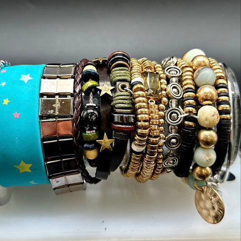 Eclectic Costume Jewelry Lot of 25 Bracelets Bangles Beaded Tribal Boho Styles