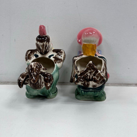 Vintage Ceramic Chicken Planter Pair Rooster Hen Figural Mid Century Style