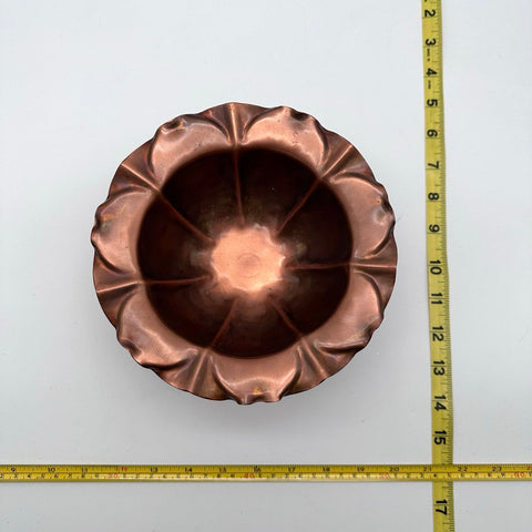 Mid Century Copper Scalloped Edge Footed Bowl Vintage Signed Studio Craft