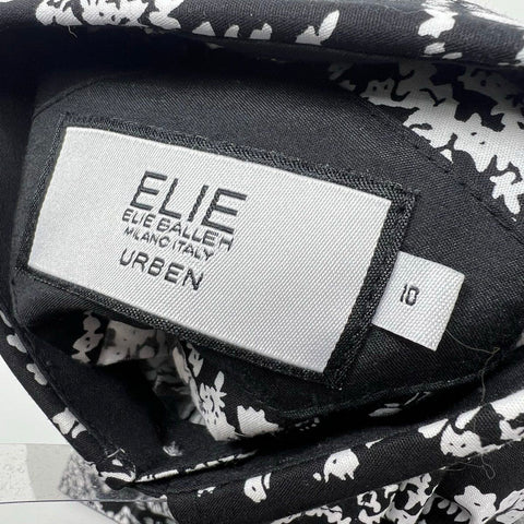 NWT Elie Balleh Black White Paisley Print Button Up Shirt Women's Size 10 S