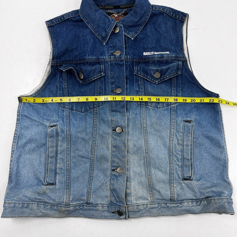 Vintage Y2K Harley-Davidson Women's Blue Faded Denim Embroidered Vest Sz 1W