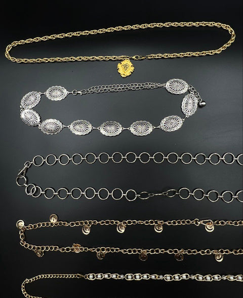 Vintage to Modern Costume Chain Belt Lot of 5 Concho Pearl Charm Mix 1.5 lbs