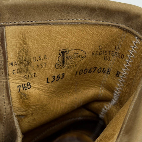 Vintage Justin L353 Two Tone Brown Leather Kiltie Roper Lacer Boots Womens 7.5B