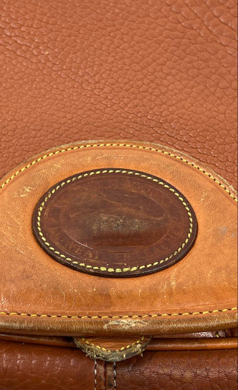 Vintage Dooney & Bourke British Tan All Weather Leather AWL Saddle Crossbody Bag