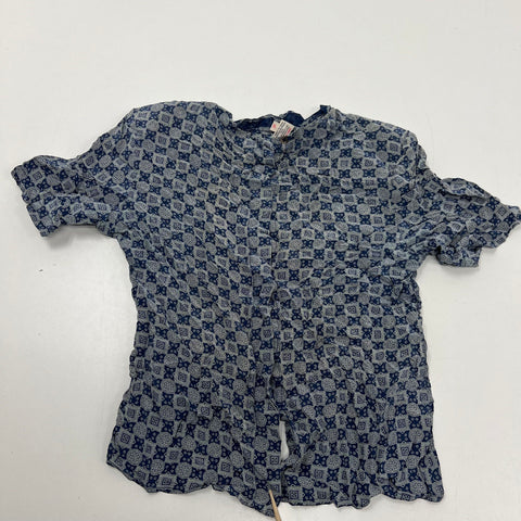 Vintage 90s Nordstrom Blue Geometric Print Silk Crinkle Blouse Women's 16