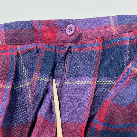 Vintage 80s Oscar De La Renta Purple Plaid Wool Blend Pleated Skirt Womens 13/14
