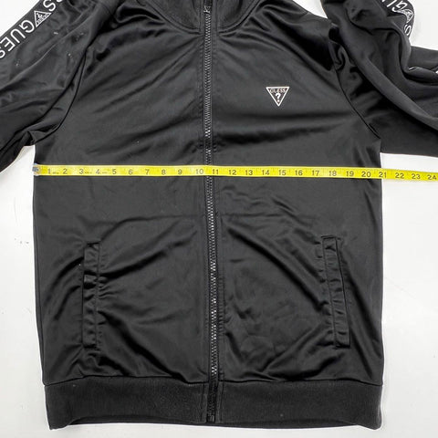 Guess Men's Black Full Zip Track Jacket Logo Tape Sleeves Triangle Logo Sz M
