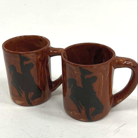 House of Marble Bucking Bronco Mug 2 Piece Set Brown Swirl Vintage
