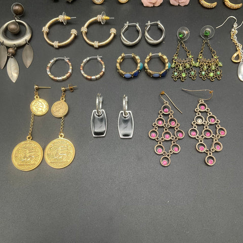 Vintage & Modern Costume Jewelry Earrings Lot 20 Pairs Hoops Dangle Rhinestone