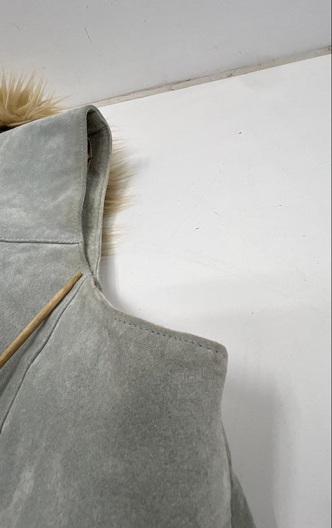 Wilson's Leather Maxima Women's Gray Suede Long Vest Faux Fur Trim Boho Sz XL