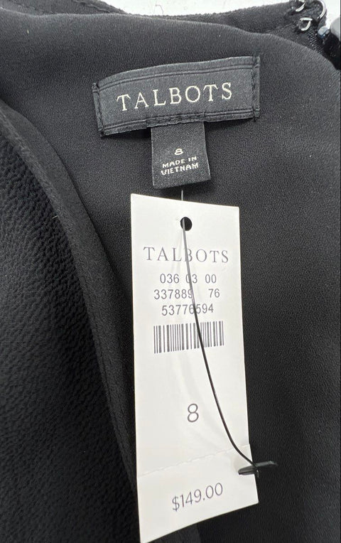 Talbots Women's Black Faux Wrap Ruffle Hem Short Sleeve Dress Sz 8 NWT
