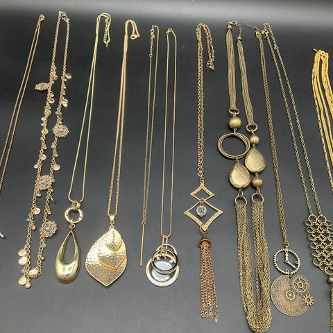 Gold Tone Costume Jewelry Lot 0.93 lbs Vintage to Modern Necklaces 12 Pieces