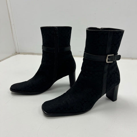 Vintage Y2K Coach Bibi Black Signature C Jacquard Ankle Boots Heel Size 9 B