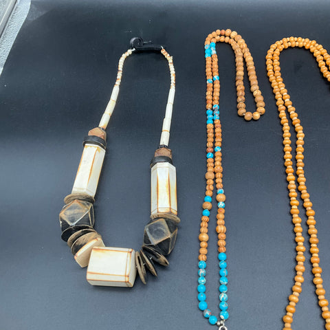 Vintage Ethnic Tribal Beaded Jewelry Lot 8 Necklaces Wood Bone Turquoise Style
