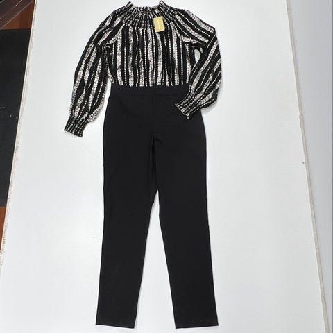Michael Kors Women's Metallic-Stripe Smocked Jumpsuit Black Silver NWT Sz 10