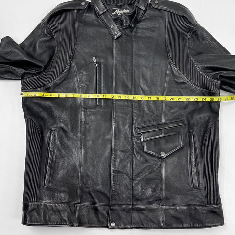 Requiem Men's Black Leather Jacket Ribbed Panels Gothic Cross Lining Sz XXXL