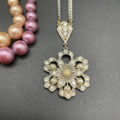Vintage Faux Pearl Costume Jewelry Lot 4 Necklaces Rhinestone Multi-Strand