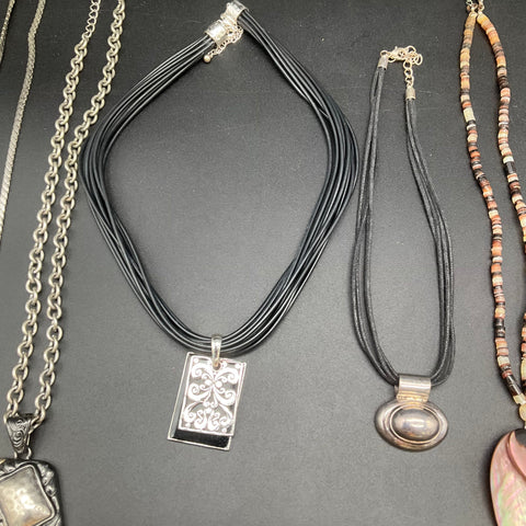 10 Necklace Jewelry Lot Mother of Pearl Abalone Shell Silver Tone Beaded