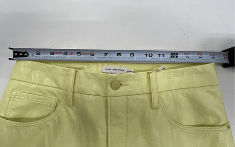 Good American Women's Yellow Faux Leather Textured Straight Leg Pants NWT Sz 10