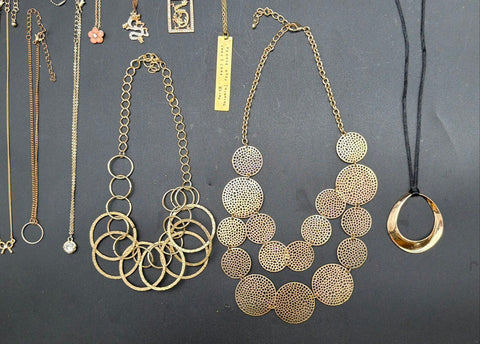 Fashion Costume Jewelry Lot of 14 Necklaces Gold & Silver Tone Mixed Styles