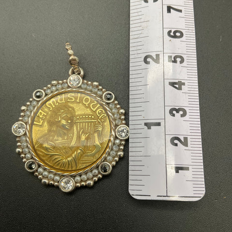 Brighton La Musique Reversible Two Tone Pendant Silver Gold Tone Lyre Quote