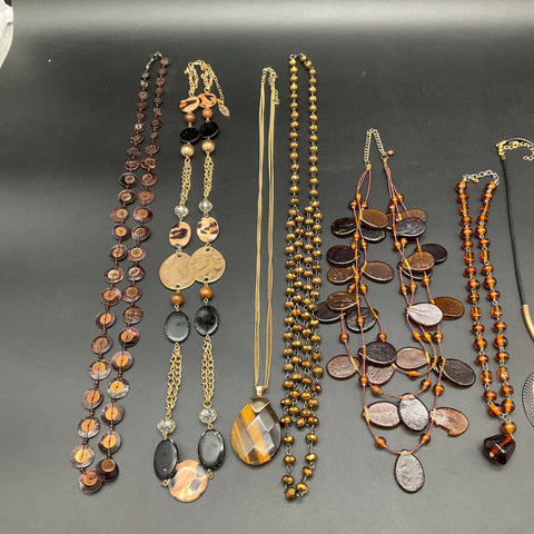 Vintage to Modern Costume Jewelry Lot 0.8 Lbs Statement Necklaces Beaded 9 Pc