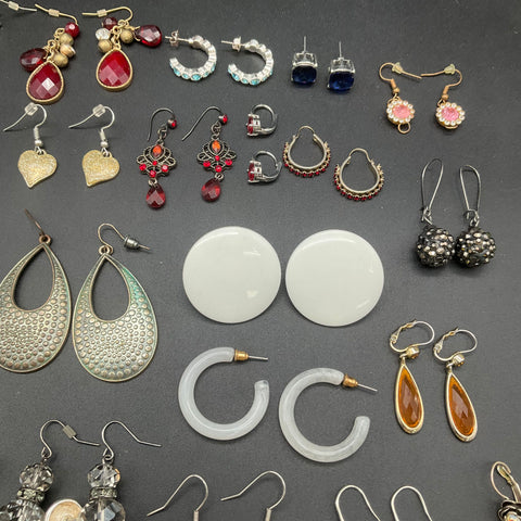 Vintage and Modern Fashion Earring Lot of 38 Pairs Hoops Dangles Studs Retro