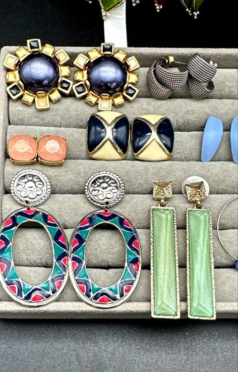 Vintage to Modern Costume Jewelry Earring Lot 25+ Pairs Hoops Studs Dangles
