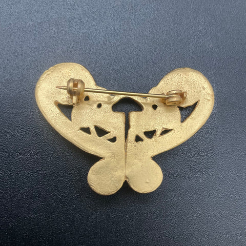 Vintage Tairona Pre-Columbian Style Gold Tone Butterfly Brooch & Earring Set