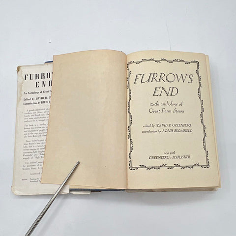 Furrow's End Anthology of Great Farm Stories 1946 Hardcover Dust Jacket