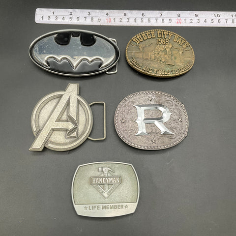 Lot of 5 Belt Buckles Vintage 80s Dodge City Brass Batman Avengers Handyman