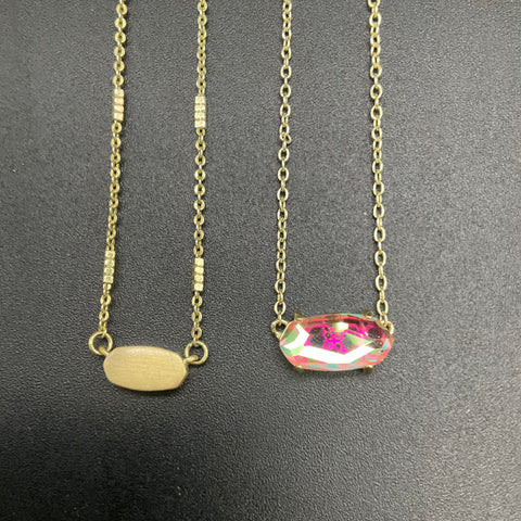 Kendra Scott Gold Tone Pendant Necklaces Lot of 2 Elisa Iridescent Pink Oval