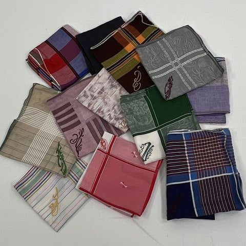 Vintage Unisex Mixed Colors & Patterns Handkerchiefs Lot Embroidered Monogrammed