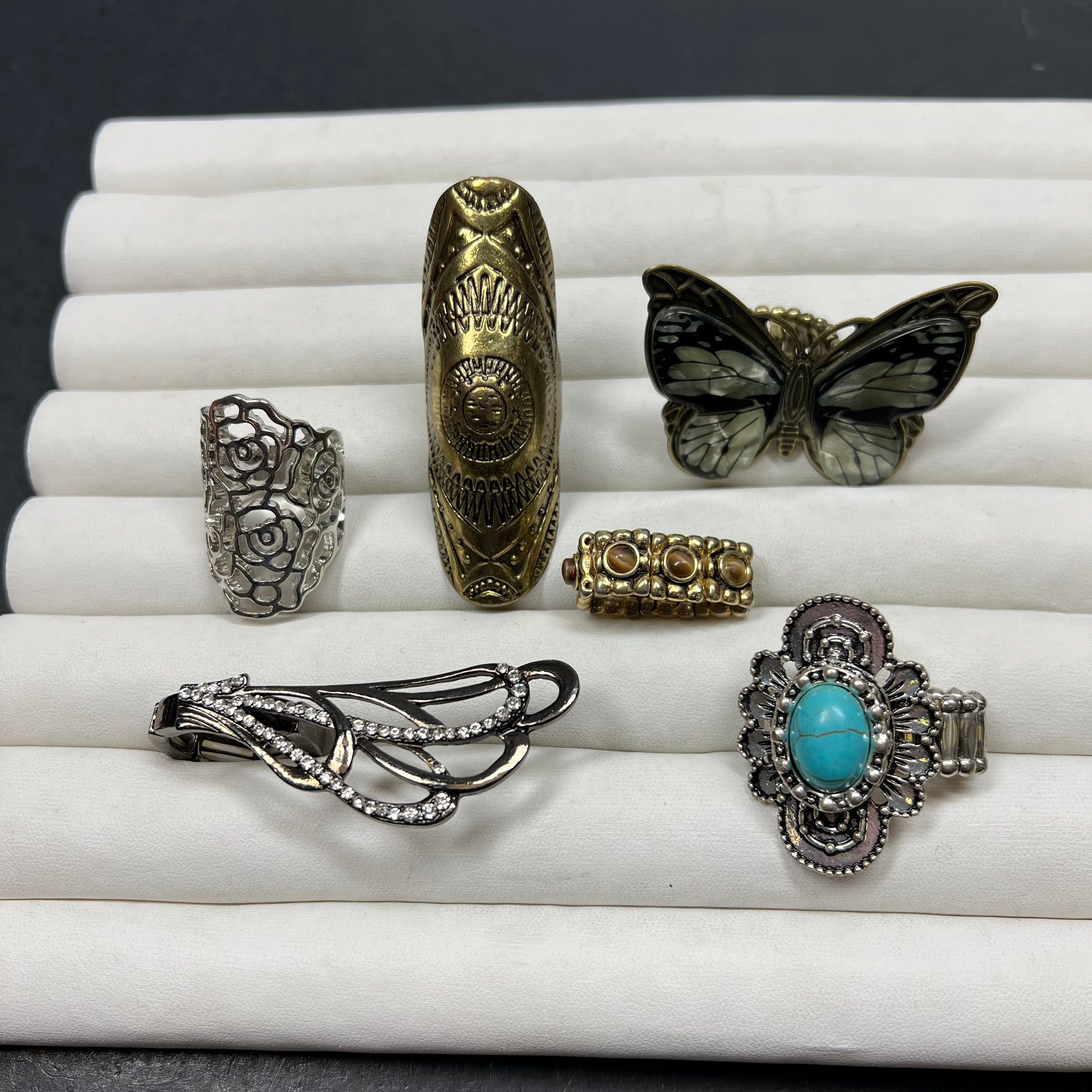 Lot of Costume Statement Rings Stretch Butterfly Wing Silver Gold Tone