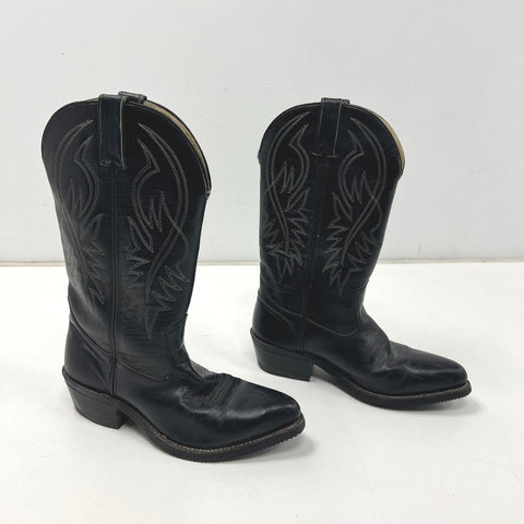 Vintage 80s HH Black Leather Safety Toe Cowboy Work Boots Size 7 EE