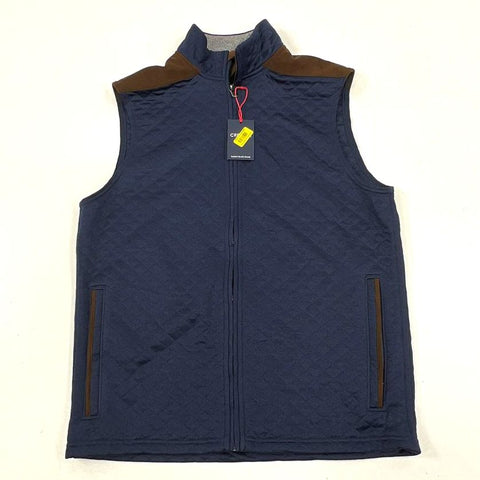 NWT Cremieux Navy Blue Quilted Full Zip Faux Suede Vest Men's Size S